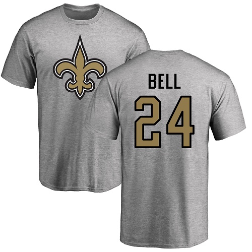 Men New Orleans Saints Ash Vonn Bell Name and Number Logo NFL Football #24 T Shirt->nfl t-shirts->Sports Accessory